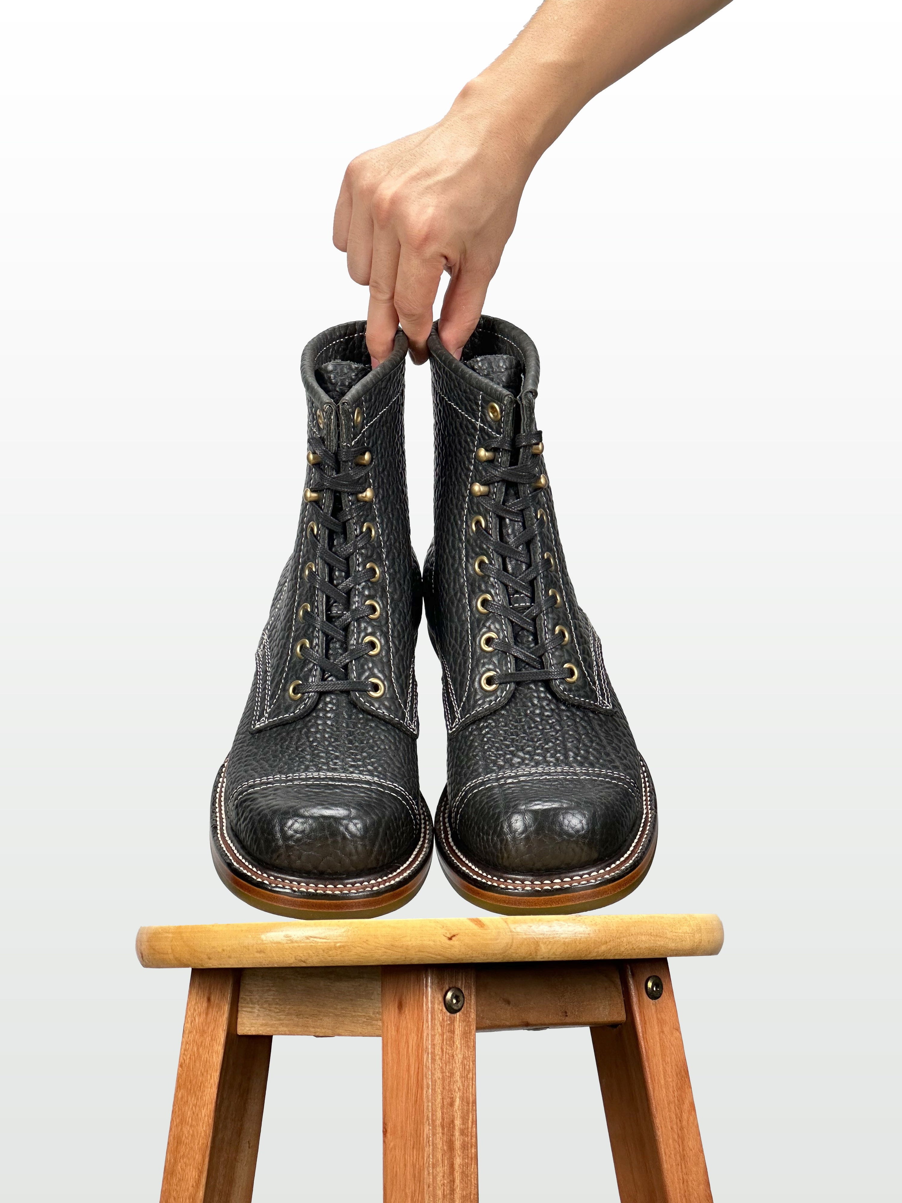 (MTO) - Miner Boots - Black bison-SD with double stitch