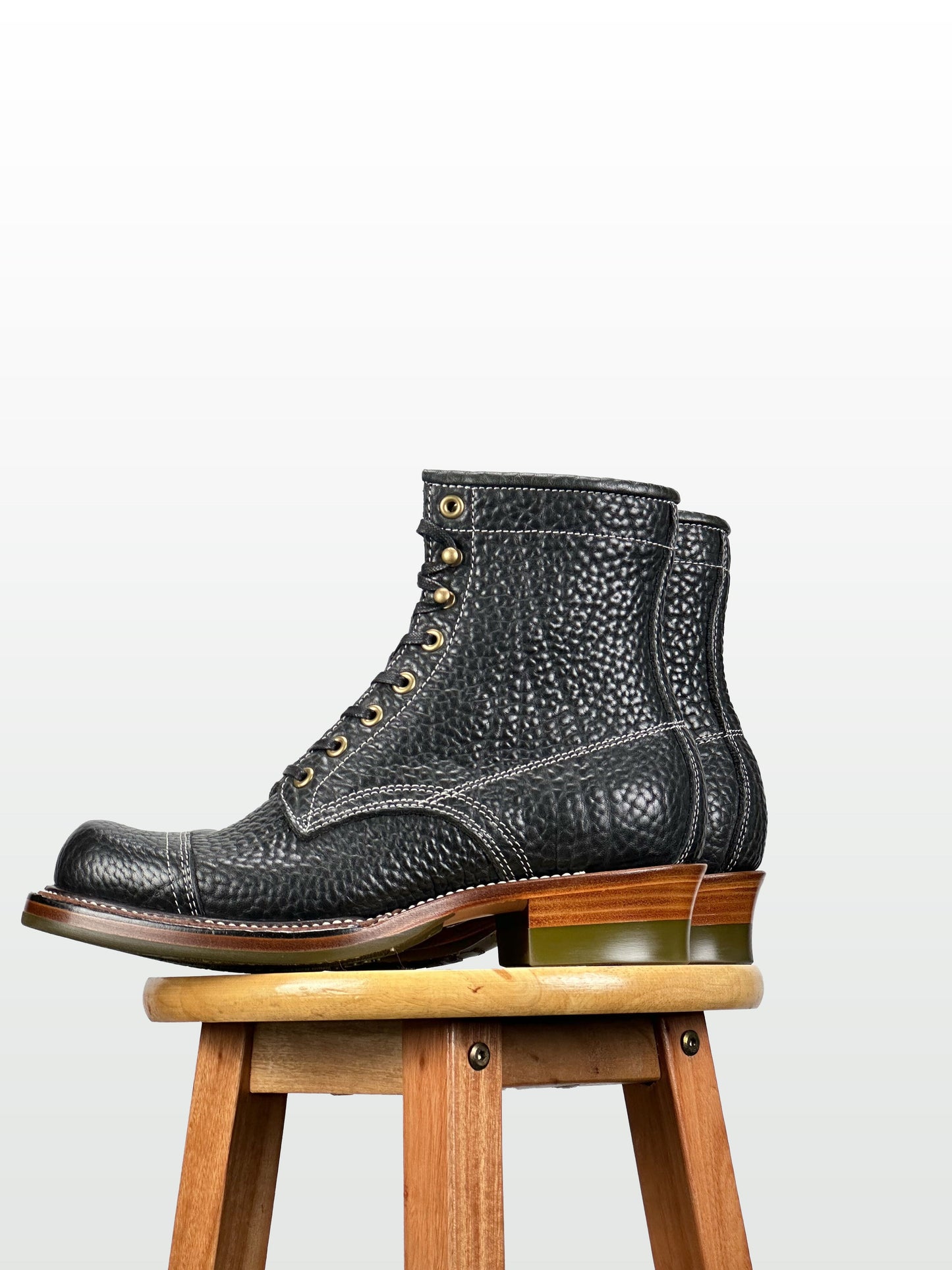 Miner Boots -Black bison-SD with double stitch