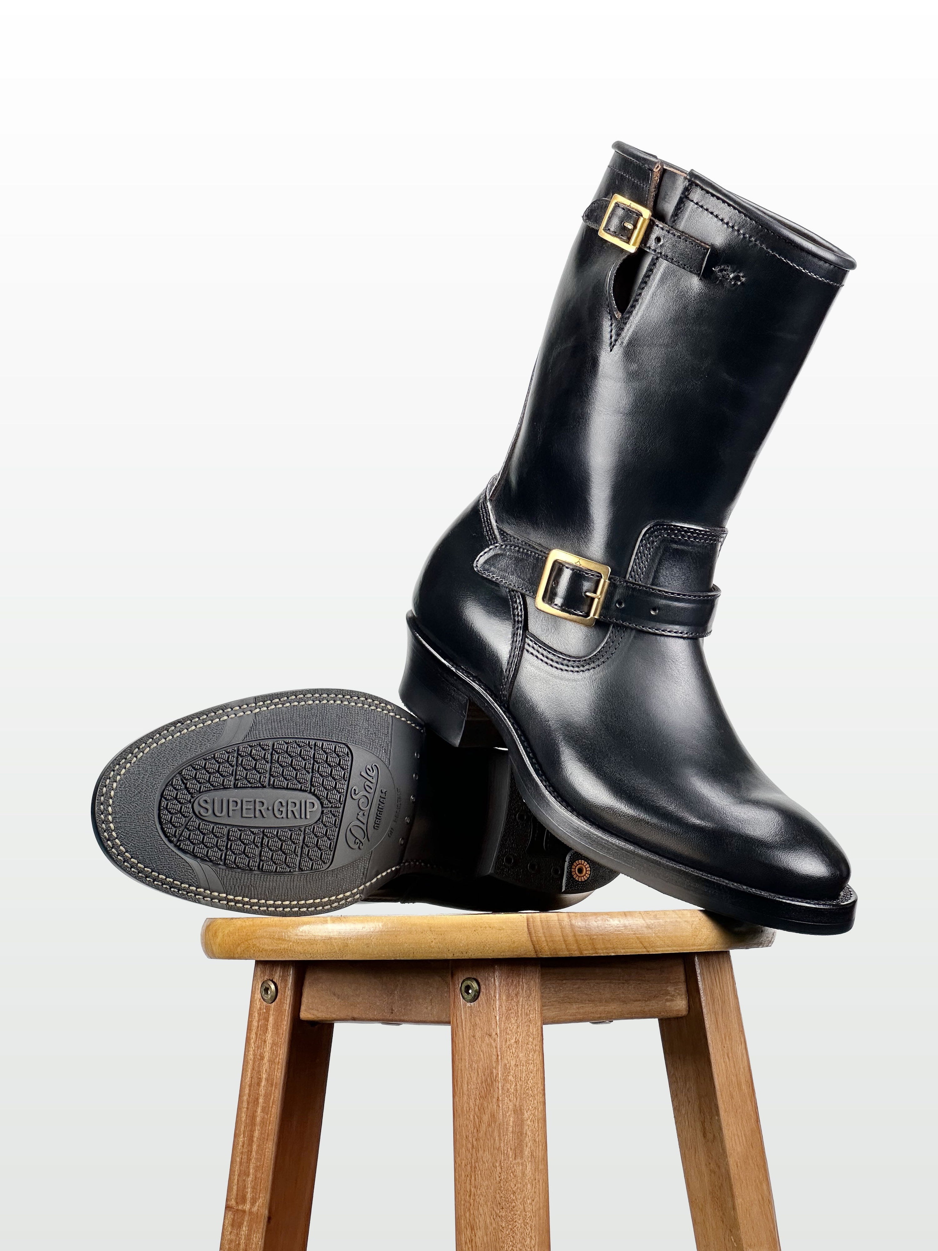 (MTO) - Engineer Boots 11" - Black Maryam Horsebutt oiled and waxy with hand painting-2382