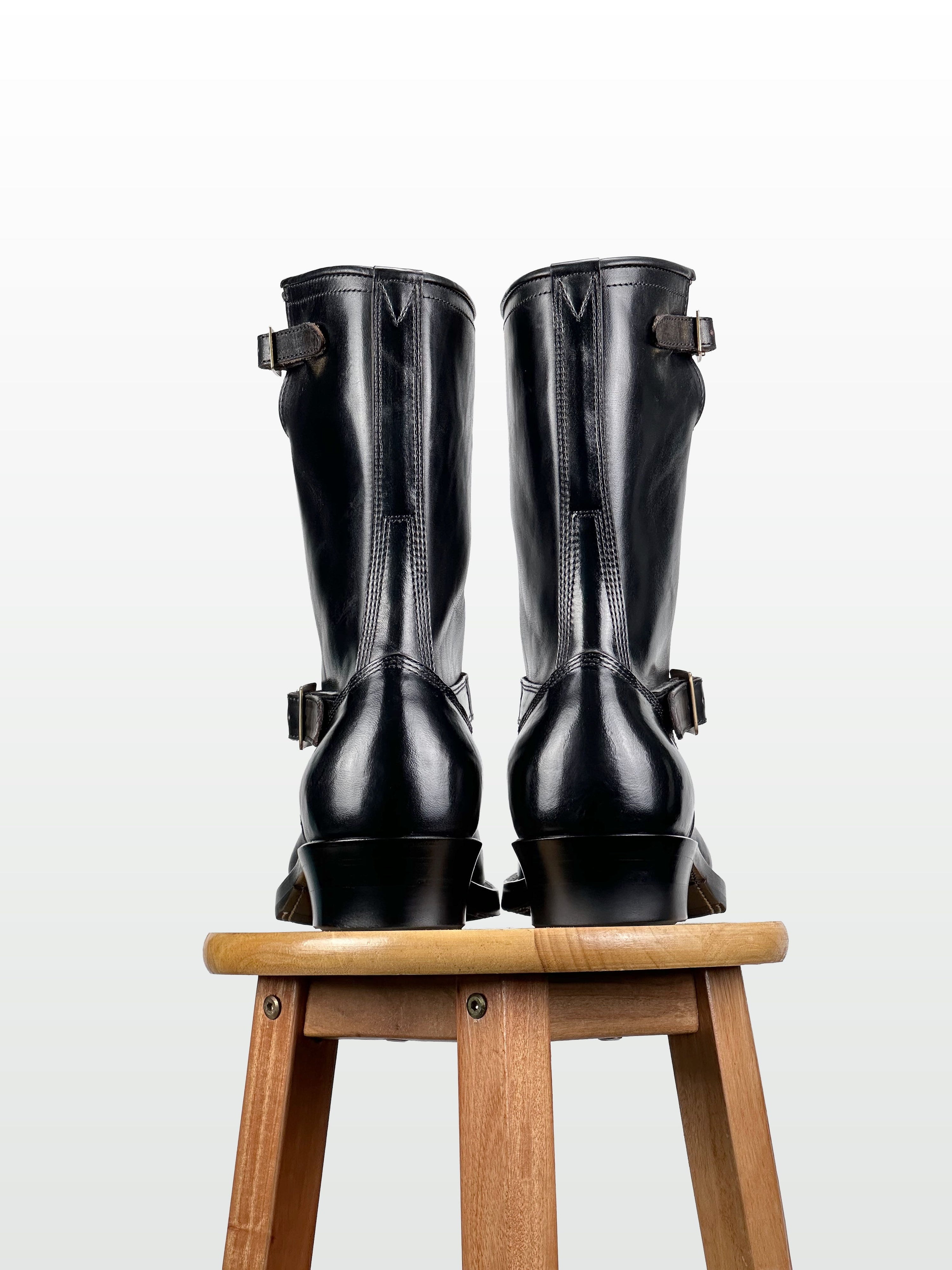 (MTO) - Engineer Boots 11" - Black Maryam Horsebutt oiled and waxy with hand painting-2382