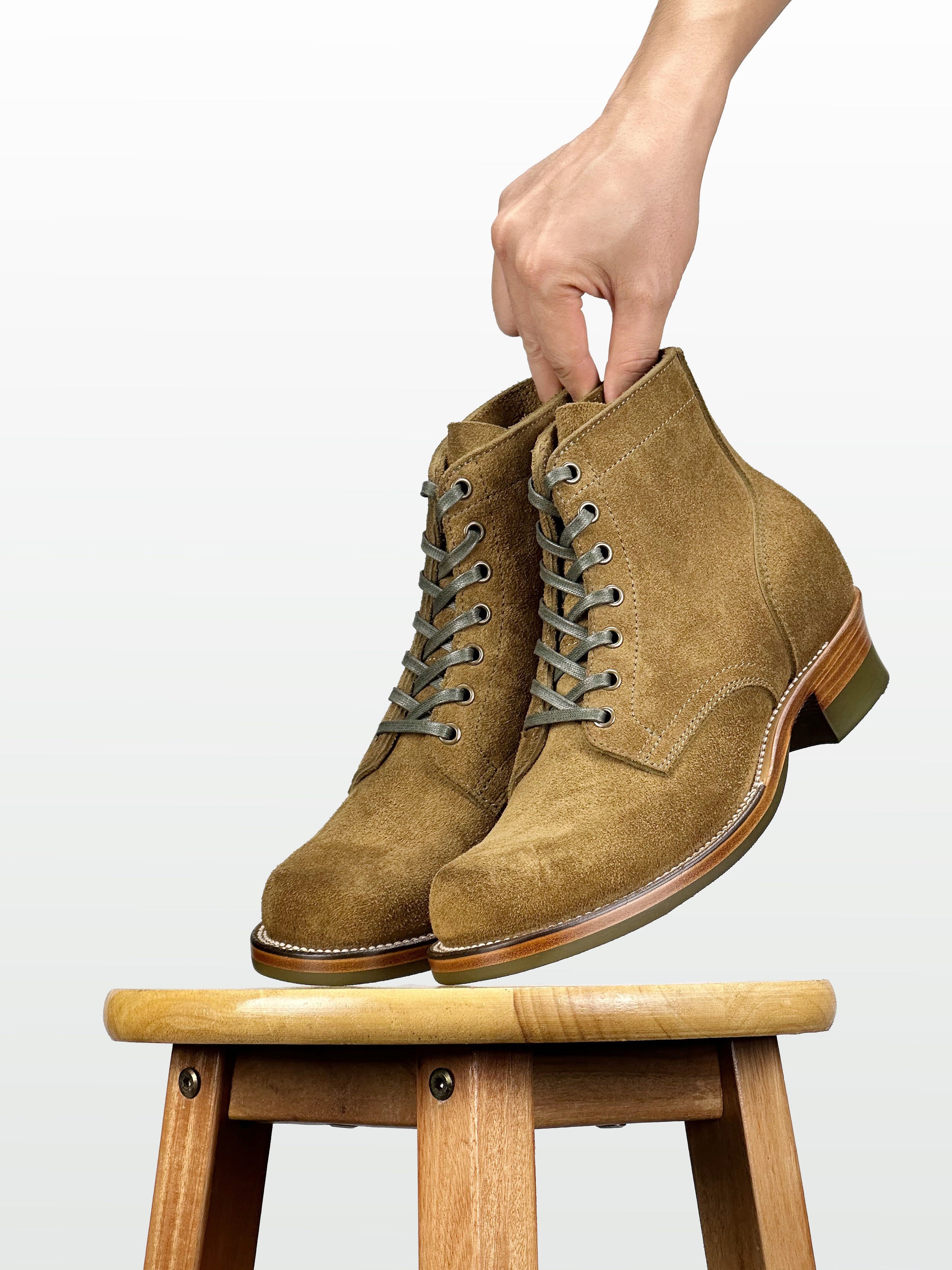 (MTO) - Miner Boots -Olive full-grain reverse cowhide Boots - 6186