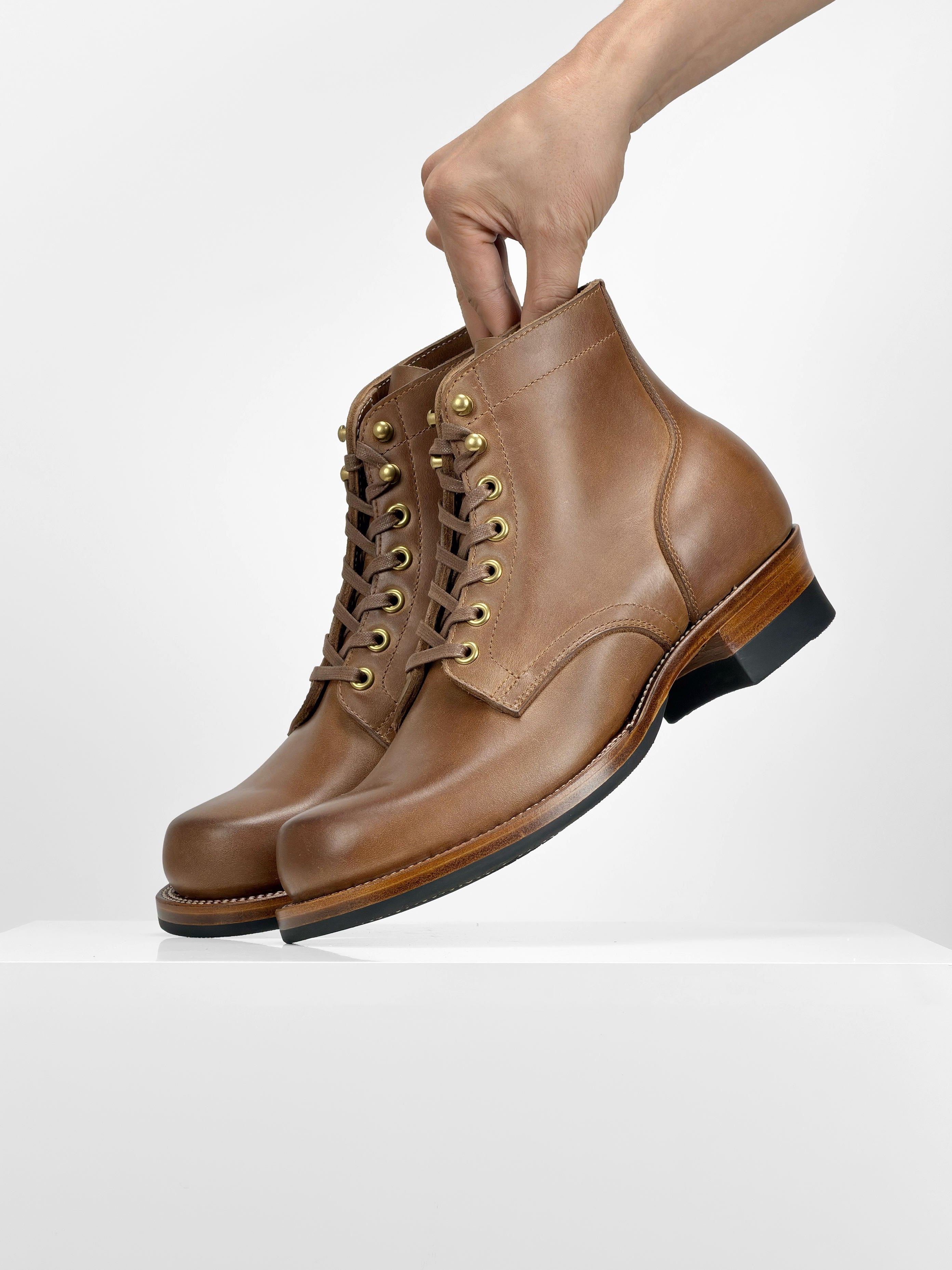 (MTO) - Miner Boots - natural full-grain cowhide - 6186