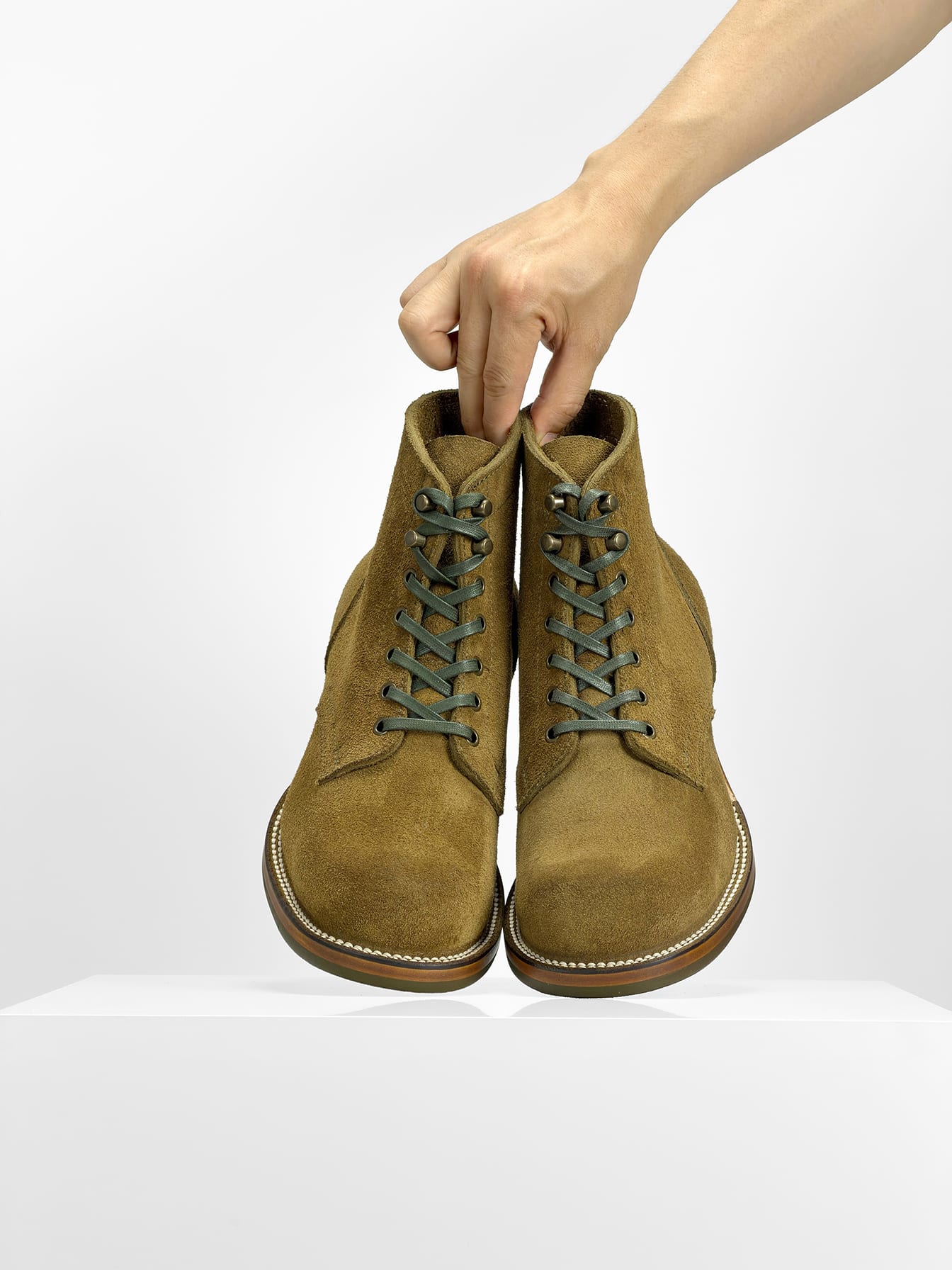 (MTO) - Miner Boots -Olive full-grain reverse cowhide Boots - 6186