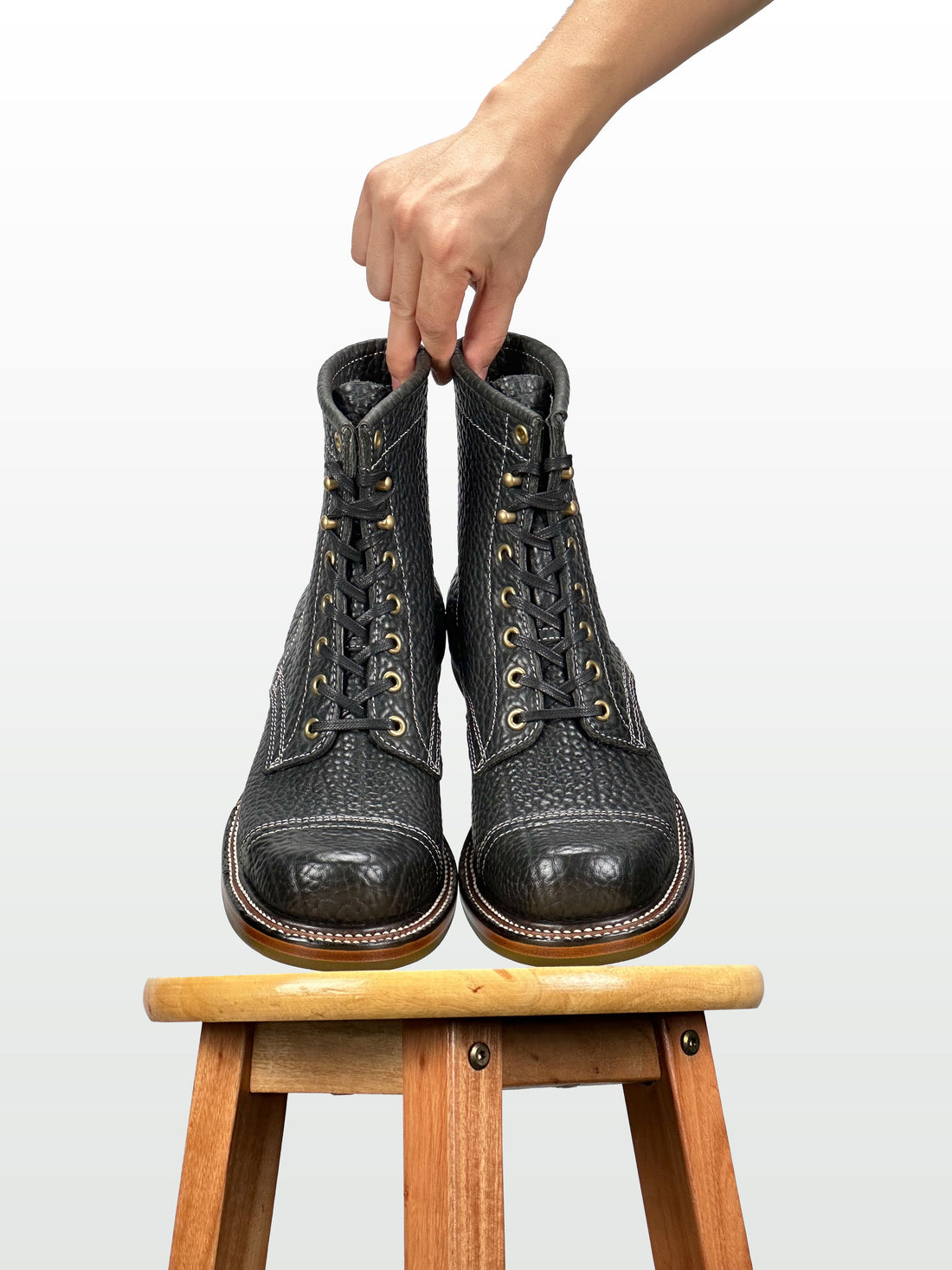 (MTO) - Miner Boots - Black bison-SD with double stitch