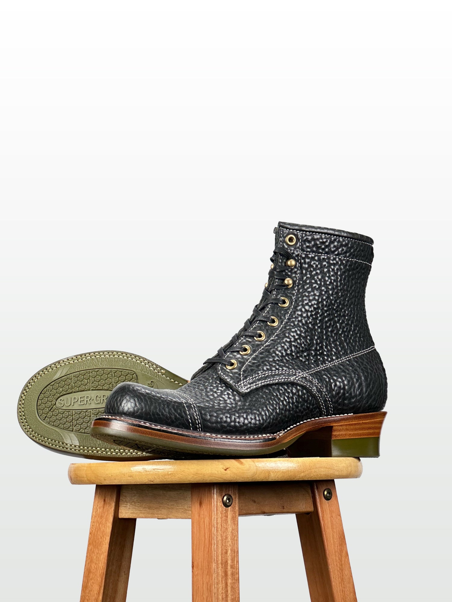 (MTO) - Miner Boots - Black bison-SD with double stitch