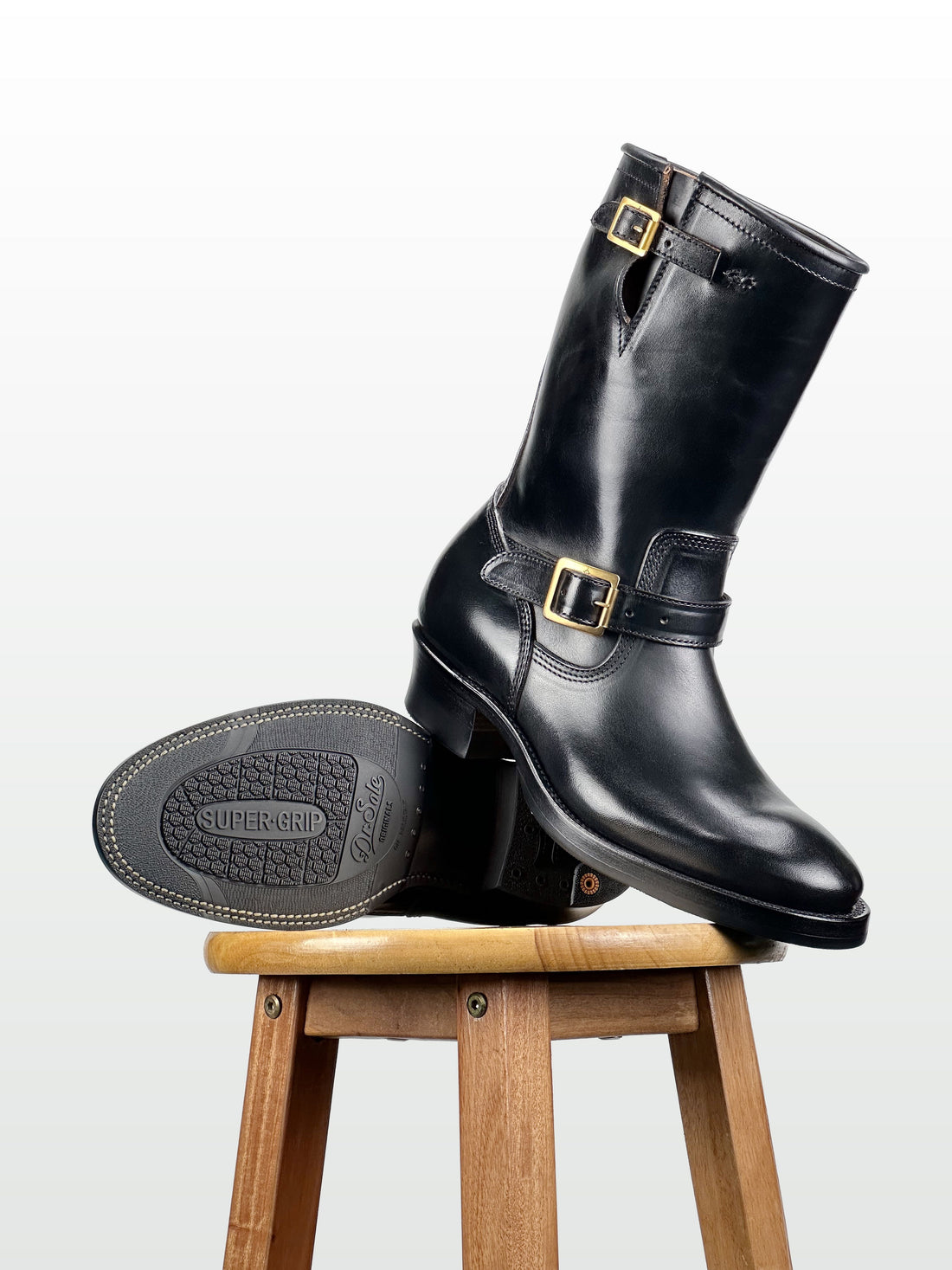 (MTO) - Engineer Boots 11" - Black Maryam Horsebutt oiled and waxy with hand painting-2382