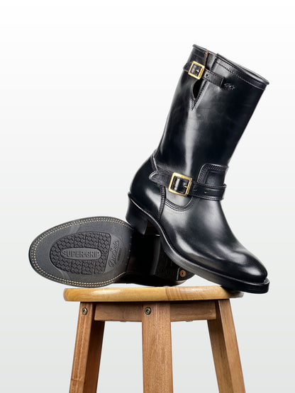 Engineer Boots 11" MTO- Black Maryam Horsebutt oiled and waxy with hand painting-2382