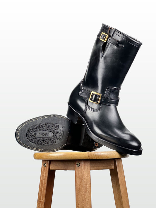 Engineer Boots 11" MTO- Black Maryam Horsebutt oiled and waxy with hand painting-2382