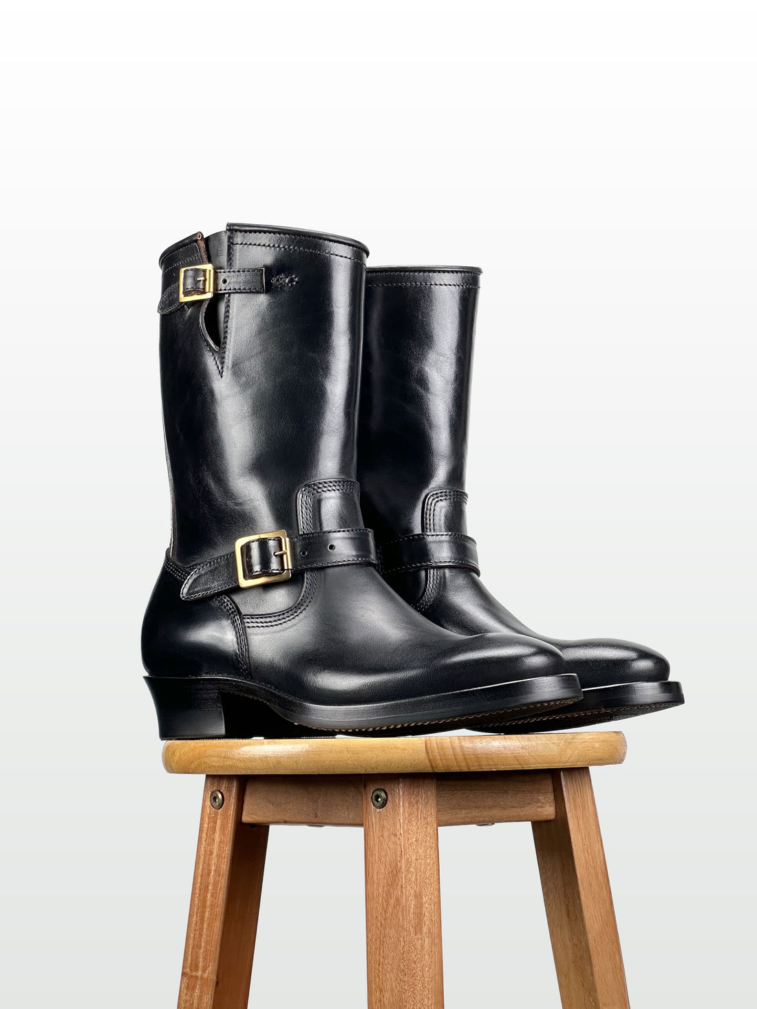 (MTO) - Engineer Boots 11" - Black Maryam Horsebutt oiled and waxy with hand painting-2382