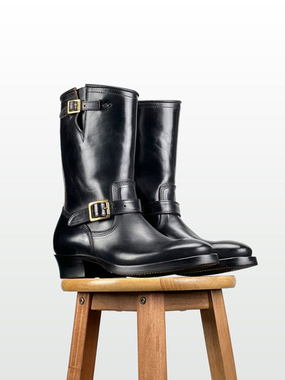 Engineer Boots 11" MTO- Black Maryam Horsebutt oiled and waxy with hand painting-2382
