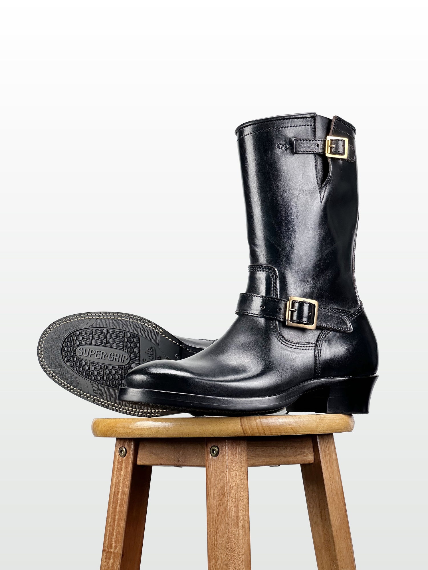 (MTO) - Engineer Boots 11" - Black Maryam Horsebutt oiled and waxy with hand painting-2382