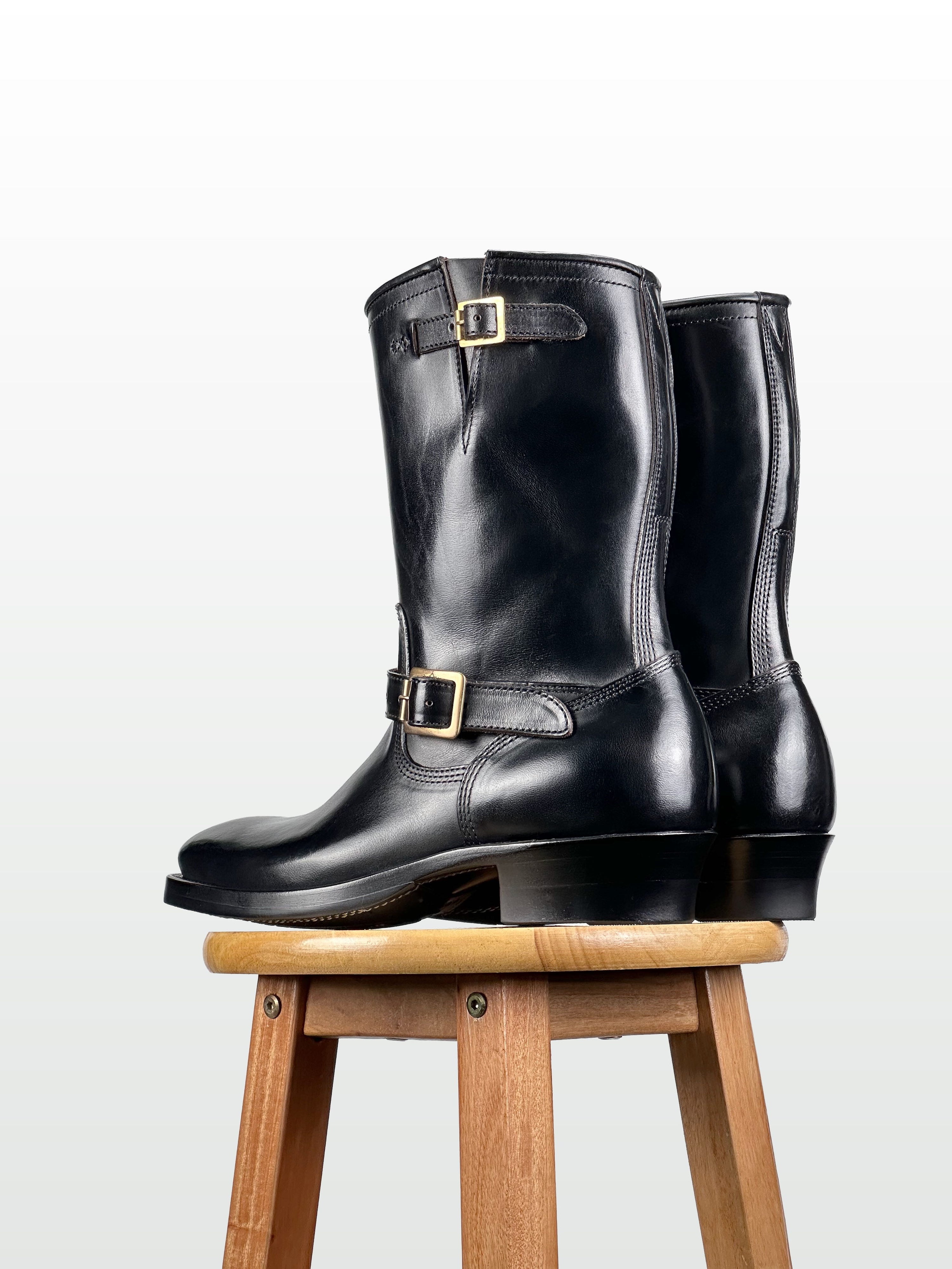 (MTO) - Engineer Boots 11" - Black Maryam Horsebutt oiled and waxy with hand painting-2382