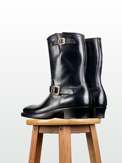 Engineer Boots 11" MTO- Black Maryam Horsebutt oiled and waxy with hand painting-2382