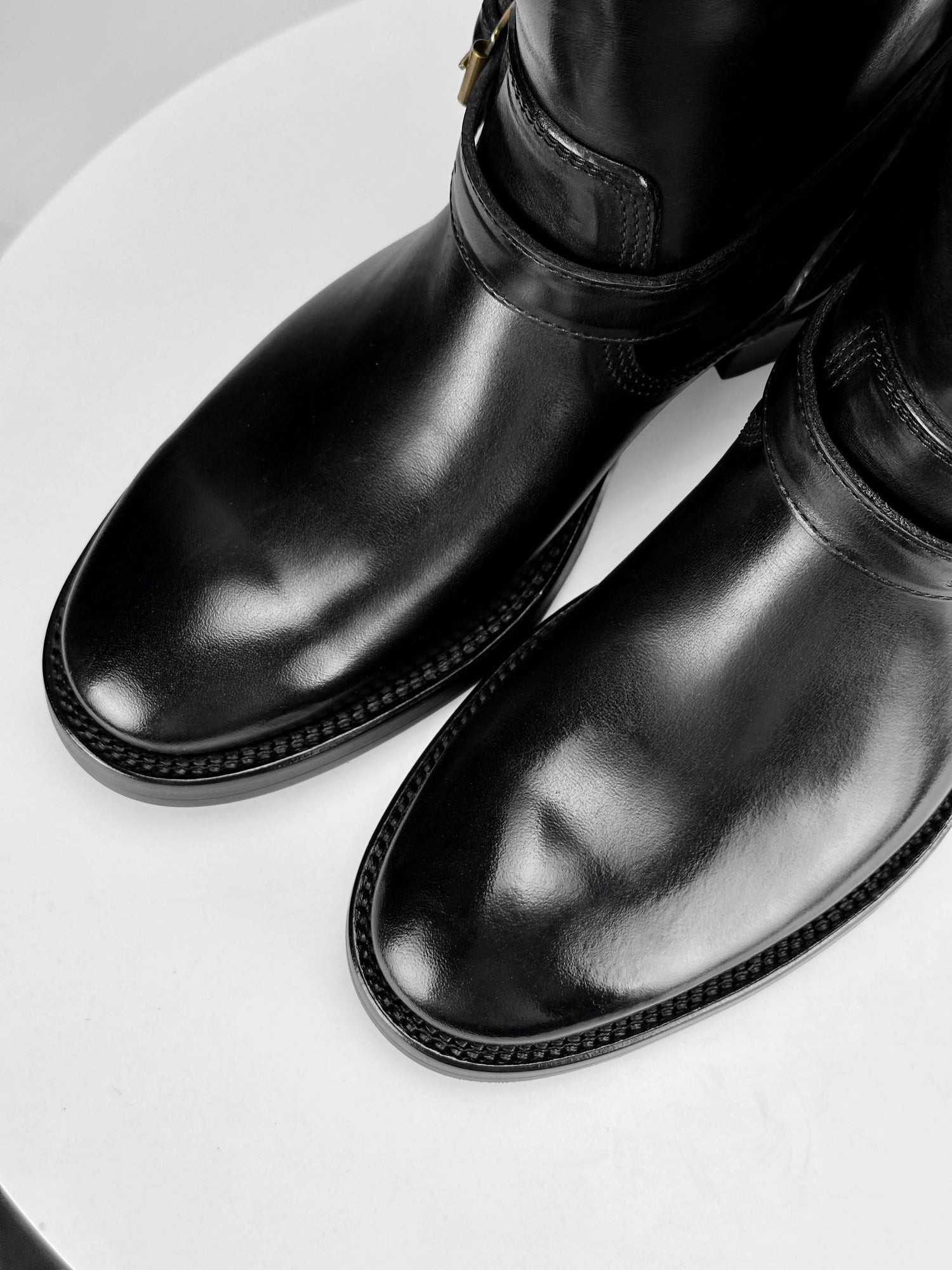 (MTO) - Engineer Boots 11" - Black Maryam Horsebutt oiled and waxy with hand painting-2382