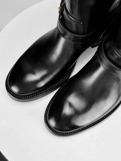 Engineer Boots 11" MTO- Black Maryam Horsebutt oiled and waxy with hand painting-2382