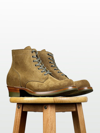 (MTO) - Miner Boots -Olive full-grain reverse cowhide  Boots  - 6186
