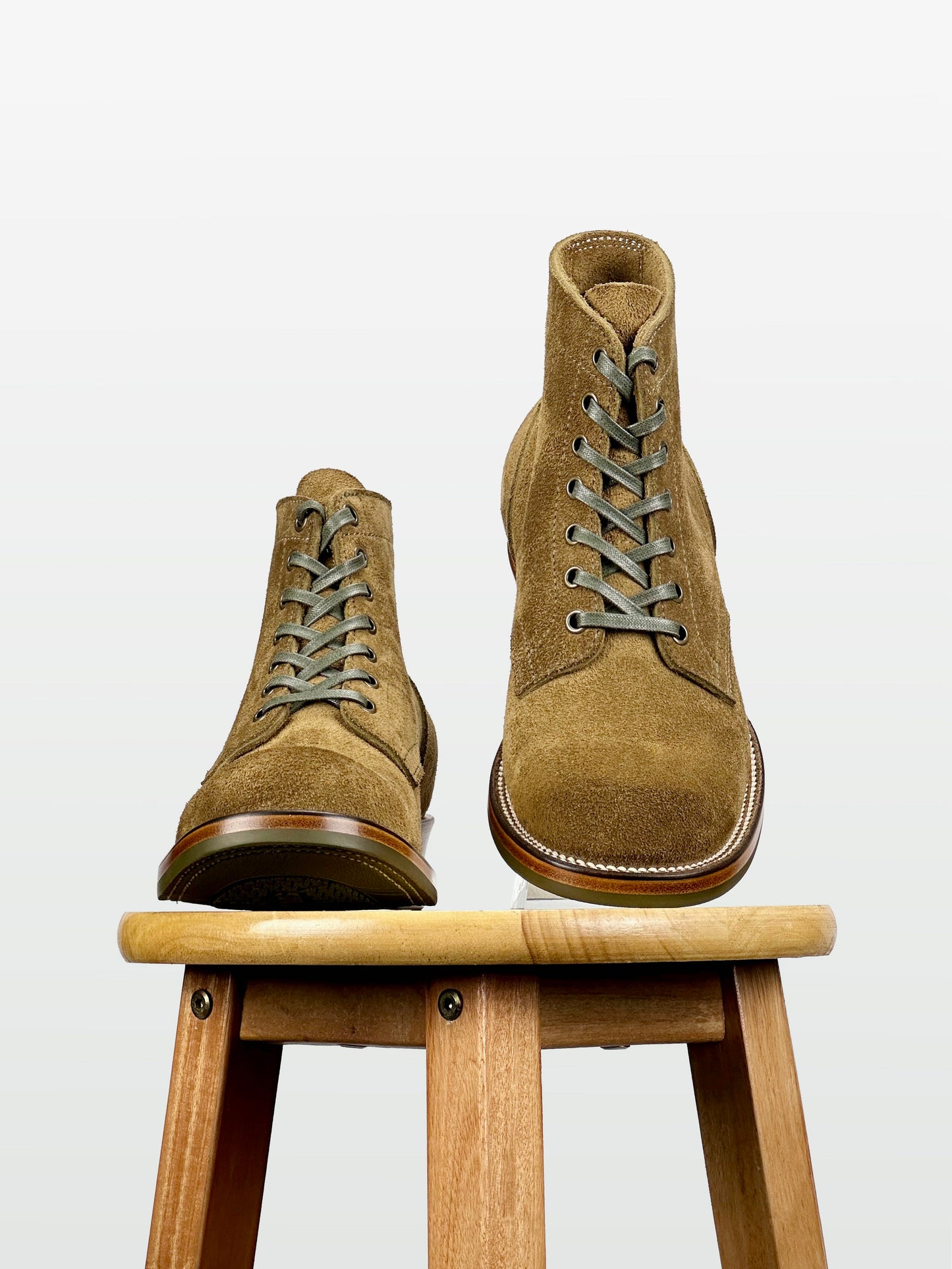 (MTO) - Miner Boots -Olive full-grain reverse cowhide  Boots  - 6186