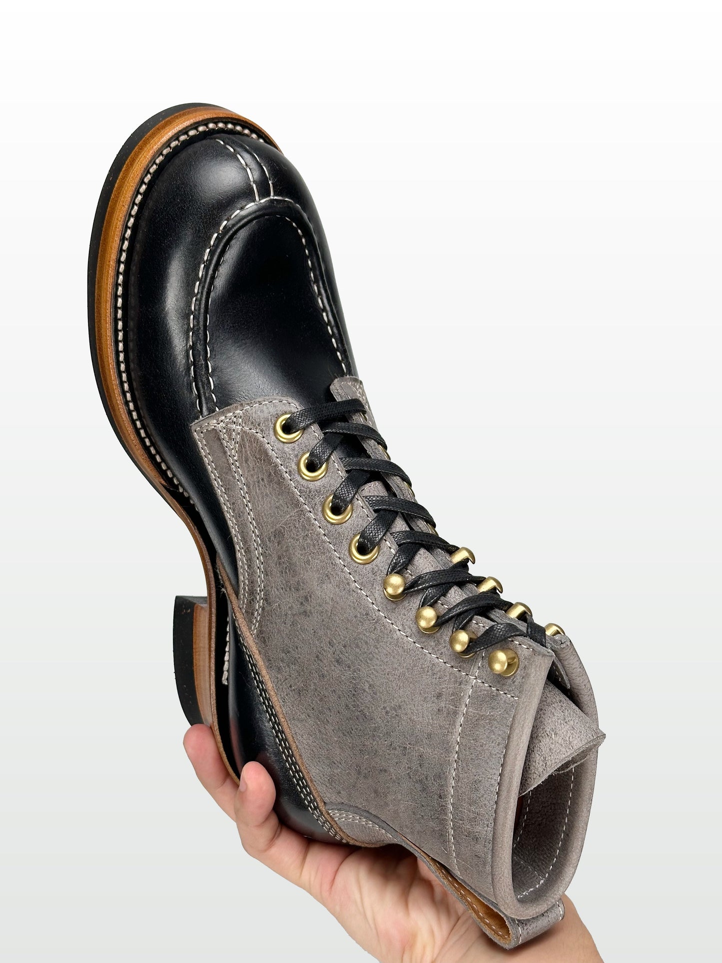 (MTO) - Tanker Boot | CFS Grey Kudu × Horween Black CXL | Dr. Sole | Goodyear 180/270 Stitch  - 6269