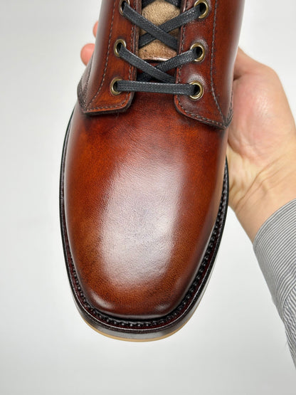 (MTO) - Stringer Boots 9 Eyelets - Hand Dyed Red Brown Horsebutt TPR-1809