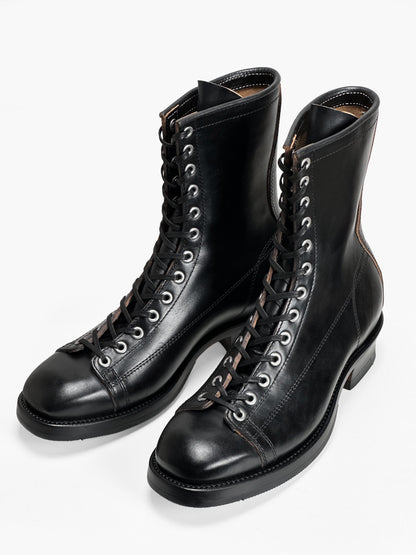 Monkey Boots  - Black Maryam Horsebutt oiled and waxy with hand painting-HN101
