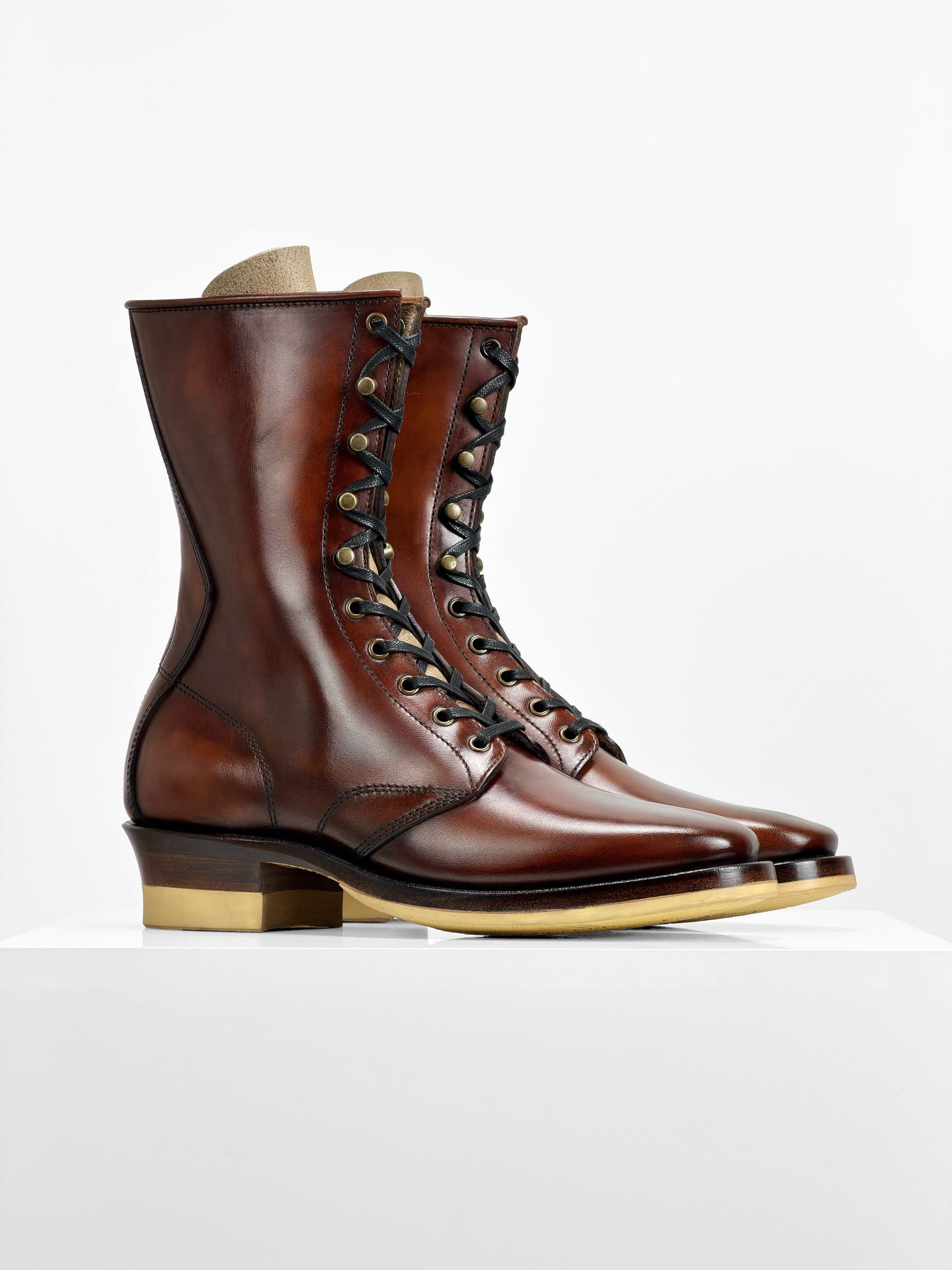 (MTO) - Stringer Boots 9 Eyelets - Hand Dyed Red Brown Horsebutt TPR-1809