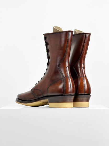 (MTO) - Stringer Boots 9 Eyelets - Hand Dyed Red Brown Horsebutt TPR-1809