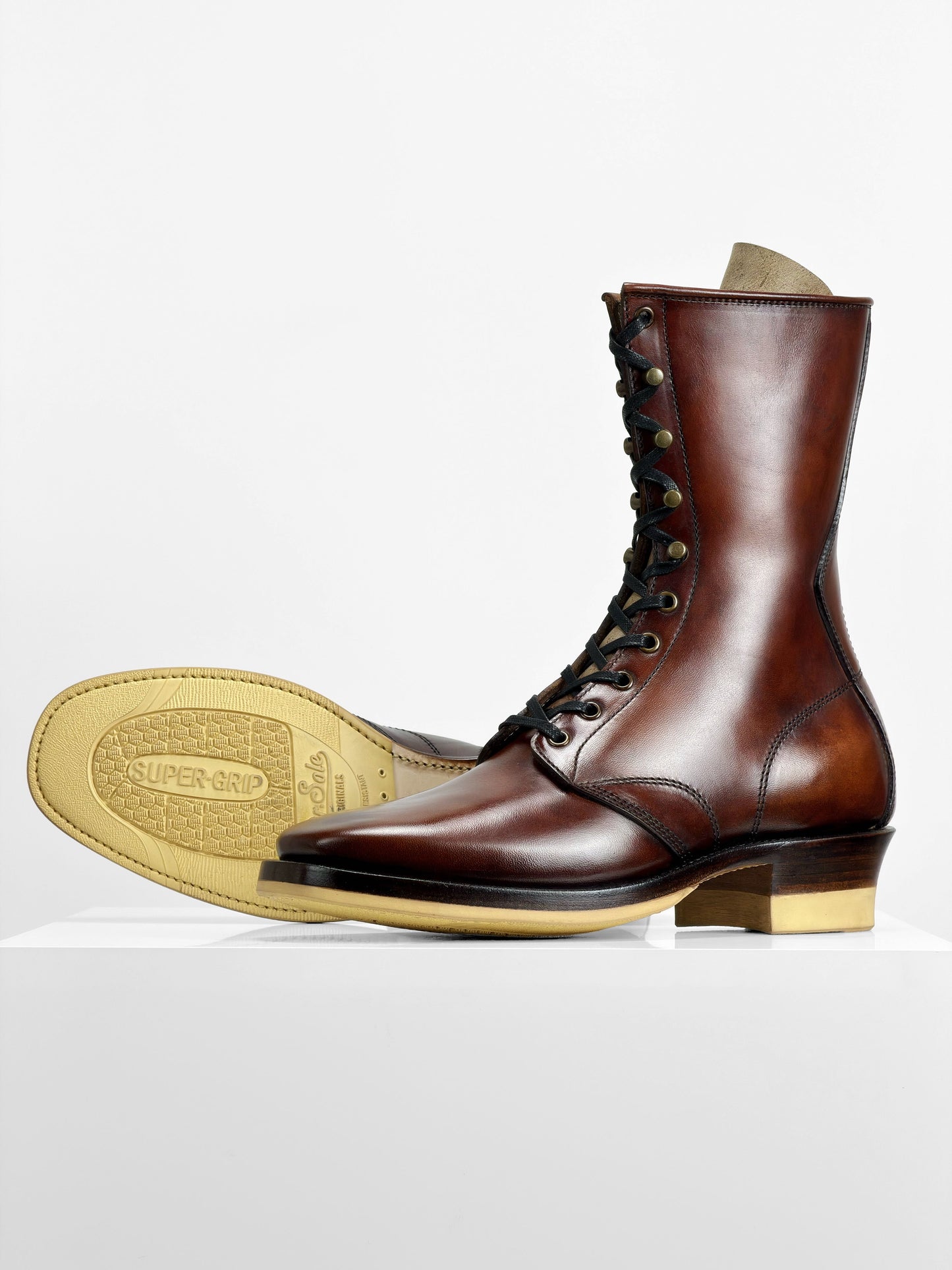 (MTO) - Stringer Boots 9 Eyelets - Hand Dyed Red Brown Horsebutt TPR-1809