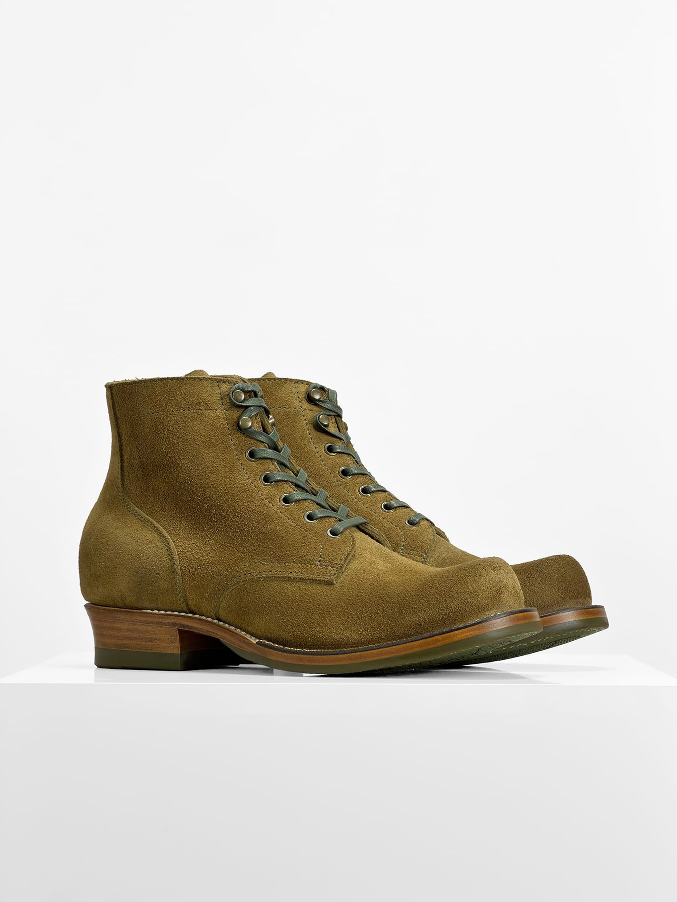 (MTO) - Miner Boots -Olive full-grain reverse cowhide  Boots  - 6186