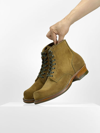 (MTO) - Miner Boots -Olive full-grain reverse cowhide  Boots  - 6186
