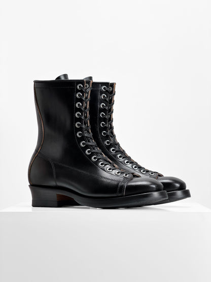 Monkey Boots  - Black Maryam Horsebutt oiled and waxy with hand painting-HN101