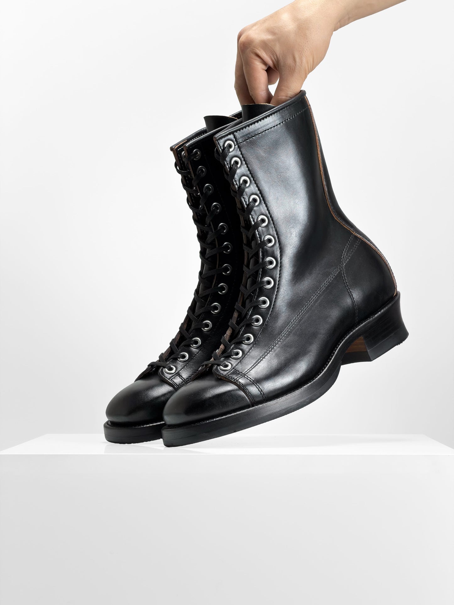 Monkey Boots  - Black Maryam Horsebutt oiled and waxy with hand painting-HN101
