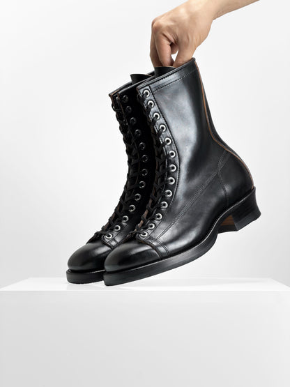 Monkey Boots  - Black Maryam Horsebutt oiled and waxy with hand painting-HN101
