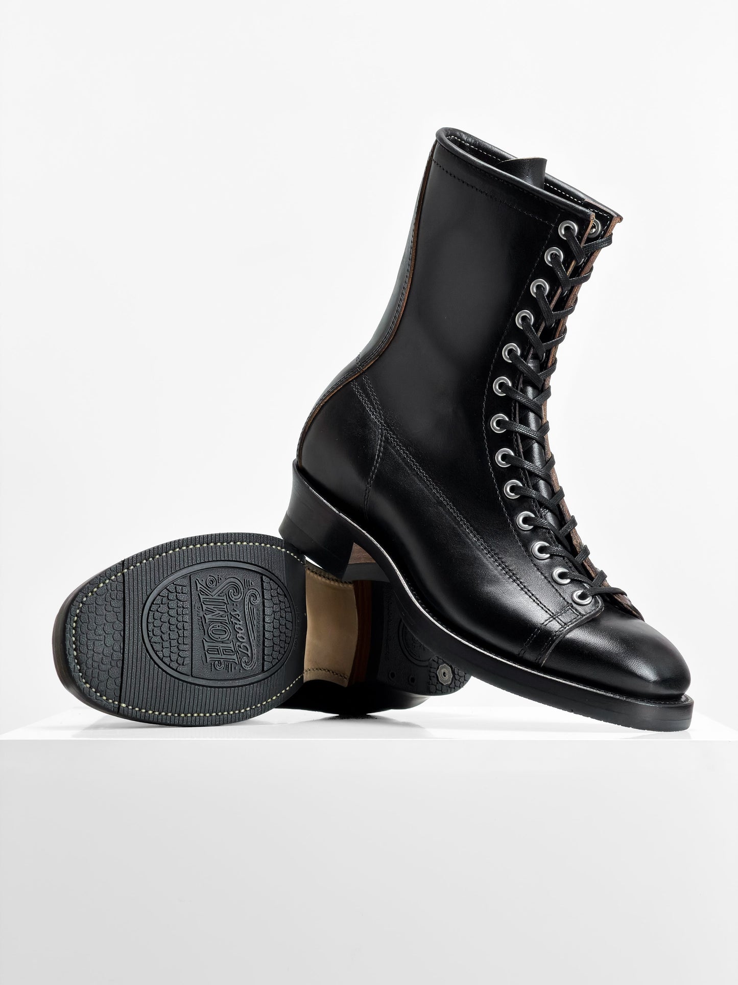 Monkey Boots  - Black Maryam Horsebutt oiled and waxy with hand painting-HN101