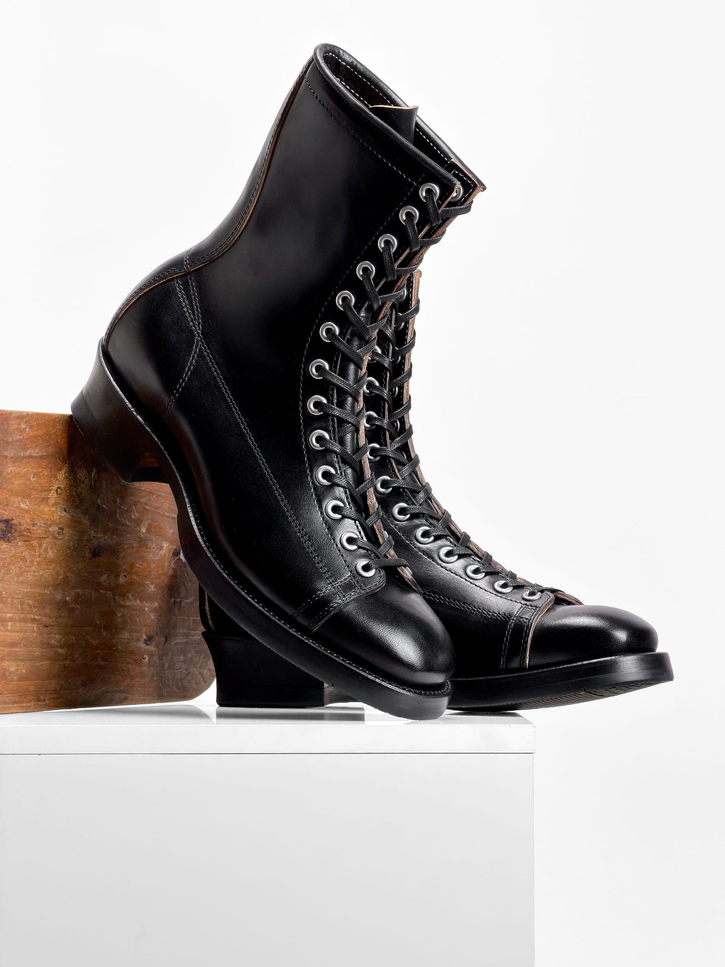 Monkey Boots  - Black Maryam Horsebutt oiled and waxy with hand painting-HN101